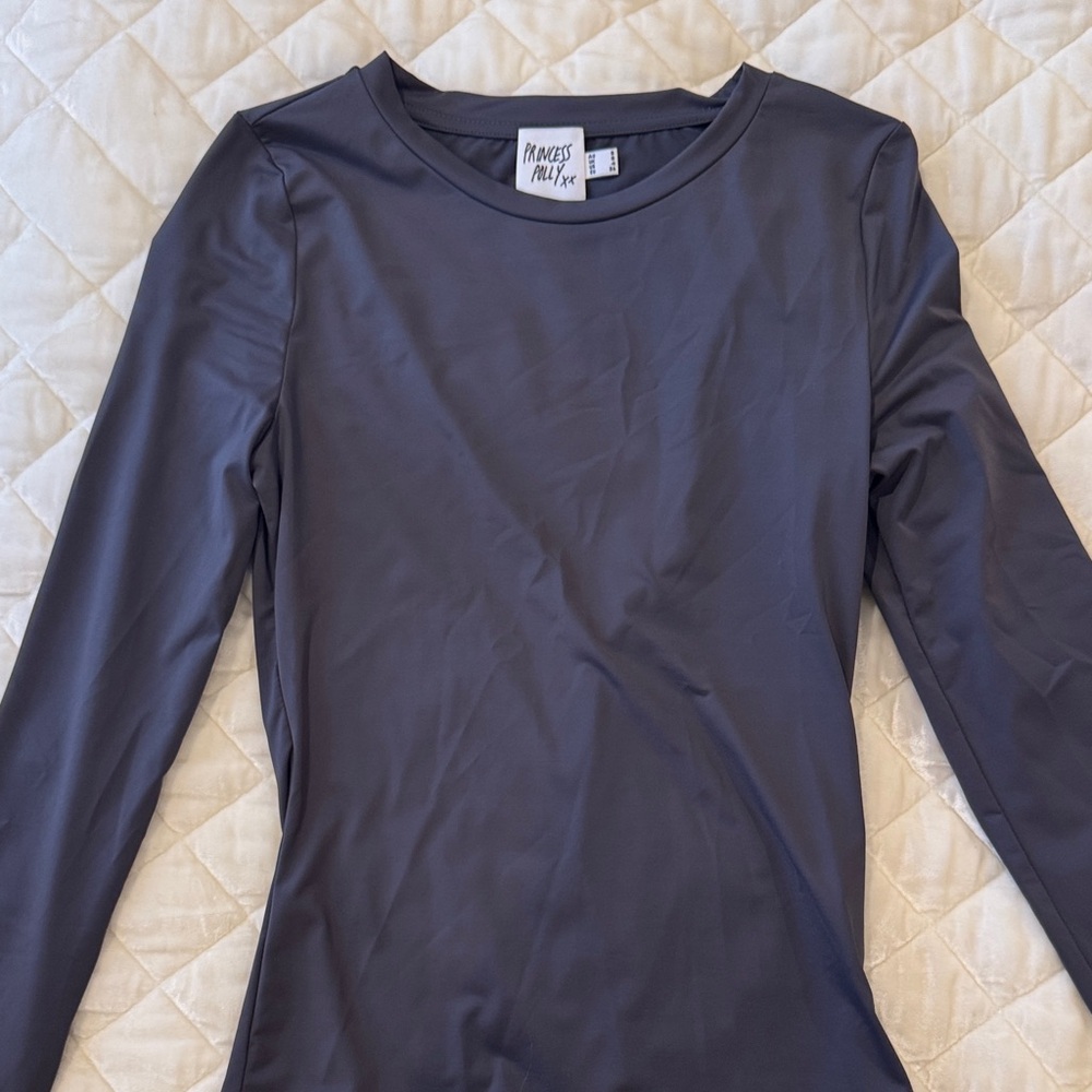 Dark Gray Fitted Long Sleeve Top